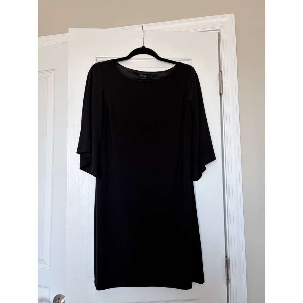 Kalijati Womens Black Bell Sleeve‎ Shift Dress Boat Neck Mini Size M